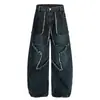 Jeans Hot Girl Millennial Estrela Barra Desfiada para Homens e Mulheres 2025 Novo Subcultura Retro Solto Calças de Perna Larga Calças Scimitar