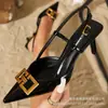 Tacones Altos Verdes Oscuros de Punta, Nueva Colección Otoño, Sandalias de Tacón Alto de Una Correa, Elegantes Tacones de Aguja para Mujer, Exportación de Fábrica