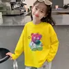 Estilo Novo Primavera e Outono Solto Gola Redonda Roupa Íntima Moda Infantil Feminina Camiseta de Algodão Puro Manga Longa para Crianças Maiores Tendência Top Feminino