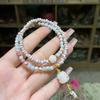 Pulsera de Doble Círculo Gato de la Suerte Piedra Shoushan Costura Xingyue Bodhi Pulsera de Personalidad Sencilla Diseño de Nicho para Hombres y Mujeres