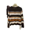 Cardigan de Punto de Manga Larga con Cuello Redondo a Rayas Beige Estilo Coreano Perezoso para Mujer Otoño Nueva Llegada Top Exterior Holgado Versátil