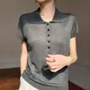 Top de Verano Ultra Delgado Ligeramente Transparente de Punto de Lyocell con Mangas Cortas Volantes Cuello Polo Corte Holgado Sin Mangas Estilo Coreano para Mujer
