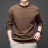 Suéter Masculino de Lã Dupla Face Manga Longa Outono e Inverno Zíper Pequeno Gola Redonda Simples Quente Camiseta Básica Masculina