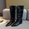 812-4 Botas Largas de Caña Ancha para Mujer, Punta Fina, Tacón Grueso, Pierna Ancha, Botas de Caña Alta, Botas Vaqueras, Botas para Mujer Tallas Grandes 41-43
