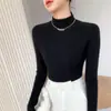 Nuevo suéter de punto de cachemira sin costuras de una pieza para otoño e invierno, de corte ajustado para mujer, con cuello alto medio, una capa base de punto ajustada