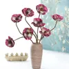 Flor Artificial de Amapola con Textura de Algodón de Silicona con Dos Cabezas, Flor de Amapola Falsa para Boda y Decoración del Hogar, Flor de Tela con Tallo Peludo