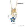 Colar Colorido Retro de Flor de Cinco Pétalas com Zircônia Transfronteiriço para Mulheres, Design Exquisito, Corrente de Clavícula de Alto Padrão, Pingente de Pérola Versátil