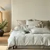 Juego de cuatro piezas de jacquard lavado 60S de algodón puro en estilo vintage, sábana, funda de edredón y ropa de cama teñida en hilo de algodón puro