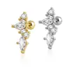 Novo Modelo Transfronteiriço: 1 Peça de Aço Inoxidável + Cobre Zircônia Incrustada Tarraxa de Osso da Orelha, Joia de Piercing Rosqueada de Lua e Flor de Ameixa, Em Estoque