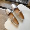 Zapatos Mary Jane de Cuero Genuino Plateados con una Sola Correa, Planos de Punta Redonda Baja para Mujer, Zapatos Planos Estilo Coreano Primavera 2026