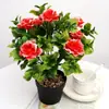 Flor Rosa com Luz LED, Flor Artificial Totalmente Plástica de 7 Cabeças para Decoração de Casa, Colocação no Chão Externo, Decoração de Chão Externo