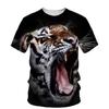 Verano transfronterizo nueva camiseta de animal tigre impresa en 3D manga corta moda hombre casual top deportivo outlet de fábrica