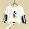Camiseta de Algodão Puro Manga Longa Infantil Média/Grande Primavera e Outono Nova Blusa Solta para Meninas Estampada Desenho Animado de Menina Camada de Base Tendência