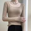 Camiseta Base de Punto Roja con Cuello Cuadrado para Mujer, Nueva 2025 Otoño e Invierno Abrigo Elegante Capa Interior, Top Ajustado de Gama Alta