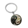 Llavero Redondo de Aleación para Hombre con Patrón de Dragón Blanco y Negro de Vidrio Transfronterizo Regalo de Aniversario Joyería al por Mayor
