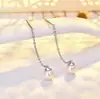 Aretes de Alambre Francés de Plata de Ley con Aguja, Aretes Largos de Perla Gris Estilo Super Hada, Aretes de Borla de Perla Rosa de Aspecto Adelgazante de Alta Gama