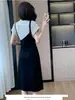 Vestido falso de dos piezas estilo francés para mujer, verano, elegante y a la moda, disimula el abdomen, adelgazante, casual, vestido largo con abertura