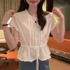 Camisa Corta de Manga Corta Versátil con Volantes, Moderna y Juvenil para Mujer, Nuevo Top Blusa Chic y Bonito 2025