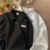 Suéter de Polo Estilo Americano Retro para Hombre Otoño Moda Ins Holgado Japonés Casual Manga Larga Solapa Camiseta Chaqueta para Hombre