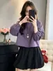 Otoño 2026 Nuevo Estilo Japonés Encaje Patchwork Manga Larga Cuello Redondo Camisa para Mujer Artística Simple Holgada Top A14136