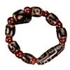 Pulsera de Cuentas de Ágata del Tíbet, Pulsera de Cuentas Dzi Antiguas en Forma de Arroz de Ágata del Tíbet, Pulsera de Cuentas Dzi de Tres Ojos Estilo Tibetano, Estilo Brillante Mate