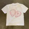 Camiseta de verano holgada de manga corta con estampado de fresas de seda de leche para hombre y mujer, top holgado de cuello redondo para parejas, estilo nuevo