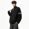 Suéter listrado color-block com zíper parcial e gola alta, estilo old money, unissex, modelagem solta, casual, malha plus size para outono e inverno