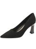 Zapatos de tacón alto de gamuza para mujer, tacón grueso, estilo francés, para adultos de 18 años, boca baja, punta puntiaguda, para viajeros, anfitriones, etiqueta, vestido, tacón pequeño, zapatos de una sola capa