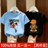 Camiseta de Algodão Puro Manga Curta para Meninos 2026 Nova Desenho Animado Verão de Bebê Roupas Infantis Top Fino Modelagem Solta Camiseta de Meia Manga para Crianças