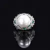 Anillo de Tesoro Verde Perla Blanca Dorada Obeida Incrustado Transfronterizo 2023 Anillo de Moda Retro Europeo y Americano para Mujer