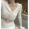 Nuevo Cardigan de Punto Blanco Delgado de Verano 2025 para Mujer Abrigo Exterior Protector Solar Cintura Alta Top Corto Abrigo de Seda de Hielo