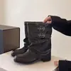 Botines de Tobillo con Tacón Grueso Estilo Western Plegados de Otoño para Mujer 2026 Nuevos Botines de Moda Adelgazantes con Diseño Apilable y Efecto Adelgazante Vintage