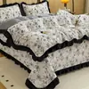 Roupa de Cama Estilo Colcha de Veludo Leite de Luxo Francês Conjunto de Quatro Peças Lençol Acolchoado Espesso e Quente Conjunto de Três Peças Cobertor de Edredom Inverno