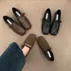 Sapatos de Couro Macio de Solado Retrô para Mulheres, Sapatos Baixos Loafers para Primavera, Outono e Inverno, Sapatos Preguiçosos de Calçar Fácil, Sapatos Mary Jane de Corte Profundo