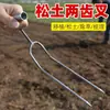 Pá-garfo de Mão com Dois Dentes para Jardinagem, Plantio de Vegetais, Cultivo de Flores, Fertilização, Capina e Afrouxamento do Solo; Garfo de Aço para Preparo do Solo
