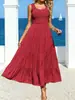 2026 Colección de Verano Nueva de Amazon Marca Independiente Moda Femenina Europea y Americana Vestido de Tirantes con Patchwork Fruncido Vestido de Línea A Acampanado