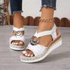 Sandalias de Mujer de Talla Grande Europeas y Americanas 2024 Amazon wish Hebilla Metálica Decorativa Cuña de Cuerda de Cáñamo Suela Ligera Sandalias de Pez