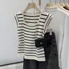 Camiseta sin mangas de punto fina y moderna para mujer 20226 Estilo coreano Ropa exterior Corta Dulce Rayada Camisola Top