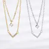 Collar de doble capa apilado en forma de V japonés y coreano para mujer, estilo europeo y americano, ligero, de lujo, de alta gama, con incrustaciones de circonita geométrica, cadena de clavícula al por mayor
