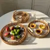 Bandeja de imitación de ratán, cesta de pan, bandeja comercial tejida a mano para cafetería y tienda de té, bandeja de estilo japonés para sala de estar, frutas y snacks