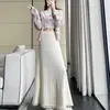 Falda larga de punto de cintura alta, elegante y estilizada, nuevo atuendo de moda otoño e invierno, falda de línea A con características únicas y sofisticadas