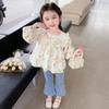 Camisa Feminina de Renda Floral, Estilo Primavera e Outono, Moda Coreana, Camisa Tendência de Celebridade da Internet, Top para Bebê Menina, Roupa de Primavera