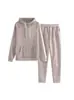 2025 Estilo Coreano Nuevo Color Puro Manga Larga con Capucha Sudadera para Mujer Conjunto Casual Suelto de Dos Piezas para Mujer
