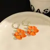 Pendientes de Colgante de Flor de Cinco Pétalos de Doble Capa en Forma de C Dulces Estilo Coreano Dopamina Pendientes de Moda Versátiles Estilo Ins para Mujeres