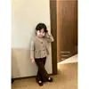 ¡Limón Salado Siete Cacao Marrón! Conjunto de otoño para niñas estilo coreano, chaleco de punto y pantalones de campana conjunto de dos piezas, moderno