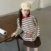 Camisa Polo a Rayas de Bloques de Color Estilo Universitario Retro para Niñas Aimo Beibei Top Casual Diario para el Campus de Manga Larga