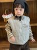 Roupa Infantil Estilo Coreano Novo Modelo 2026 Outono e Inverno Colete de Bebê Roupa Infantil Estilo Coreano Conjunto Engrossado Listrado para Meninos