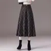 Falda de Lana a Cuadros Retro para Mujer, Otoño 2026 Nueva Falda de Cintura Alta Adelgazante de Longitud Media Línea A Acampanada tipo Paraguas