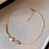 Corrente para Clavícula com Emenda de Concha de Ferradura, Colar da Moda com Pérolas de Água Doce Irregulares Estilo Barroco, Gargantilha de Pérola do Mar Banhada a Ouro para Mulheres