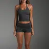 Conjunto de Top sin Mangas Cruzado para Yoga, Shorts y Top, Conjunto Deportivo de Fitness Ajustado de Secado Rápido para Correr